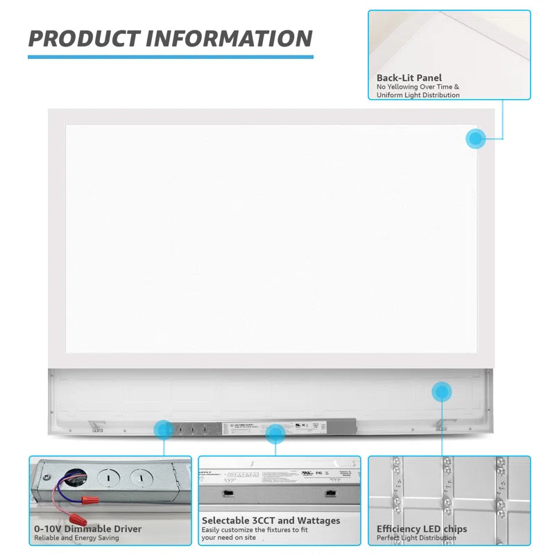 Dimmable Rectangular Flat Panel Ceiling Light