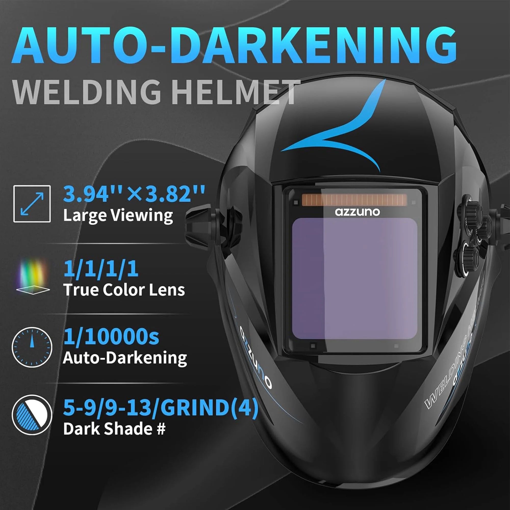 Large View Welding Helmet True Color Auto Darkening Solar Powered Welder Hood