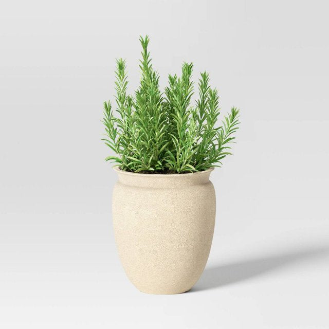 Cream Plastic Outdoor Planter with Drainage Holes, Freestanding in the Ground