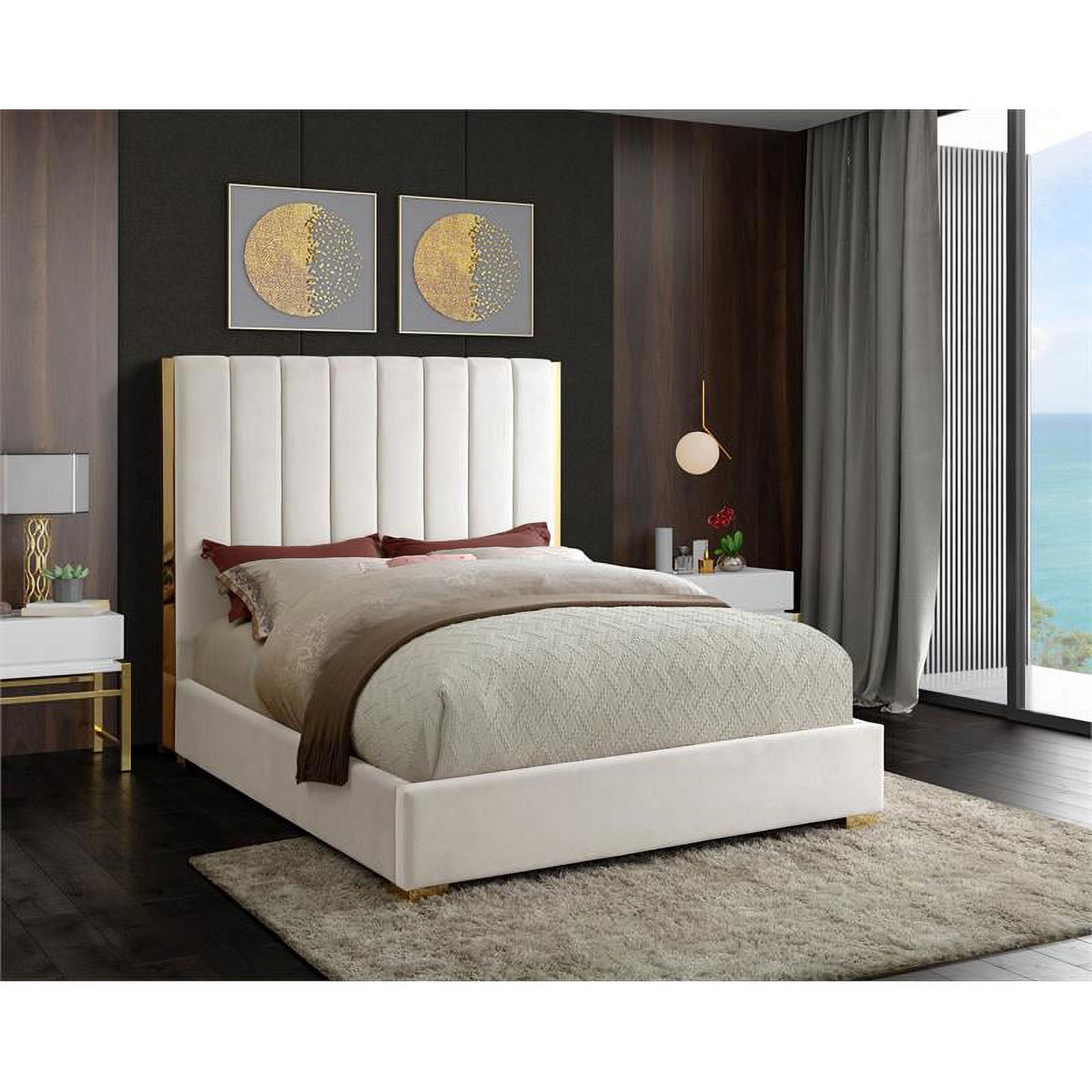 Becca Metal and Velvet Queen Bed in Cream - Headboard ONLY