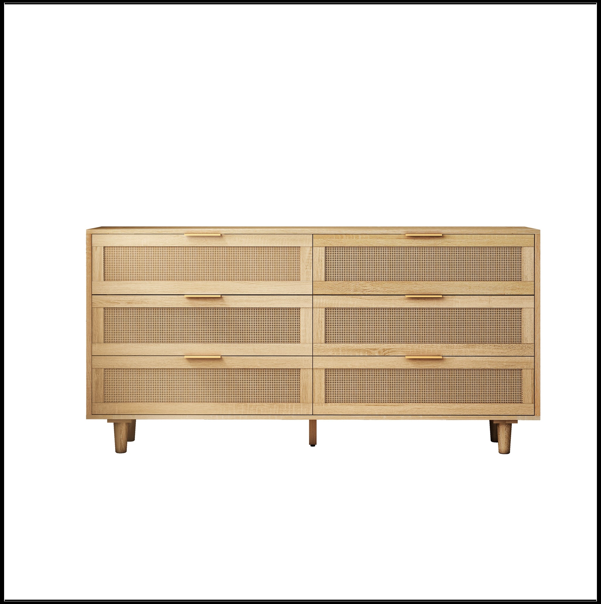 6-Drawers Rattan Storage Cabinet Rattan Drawer, Natural