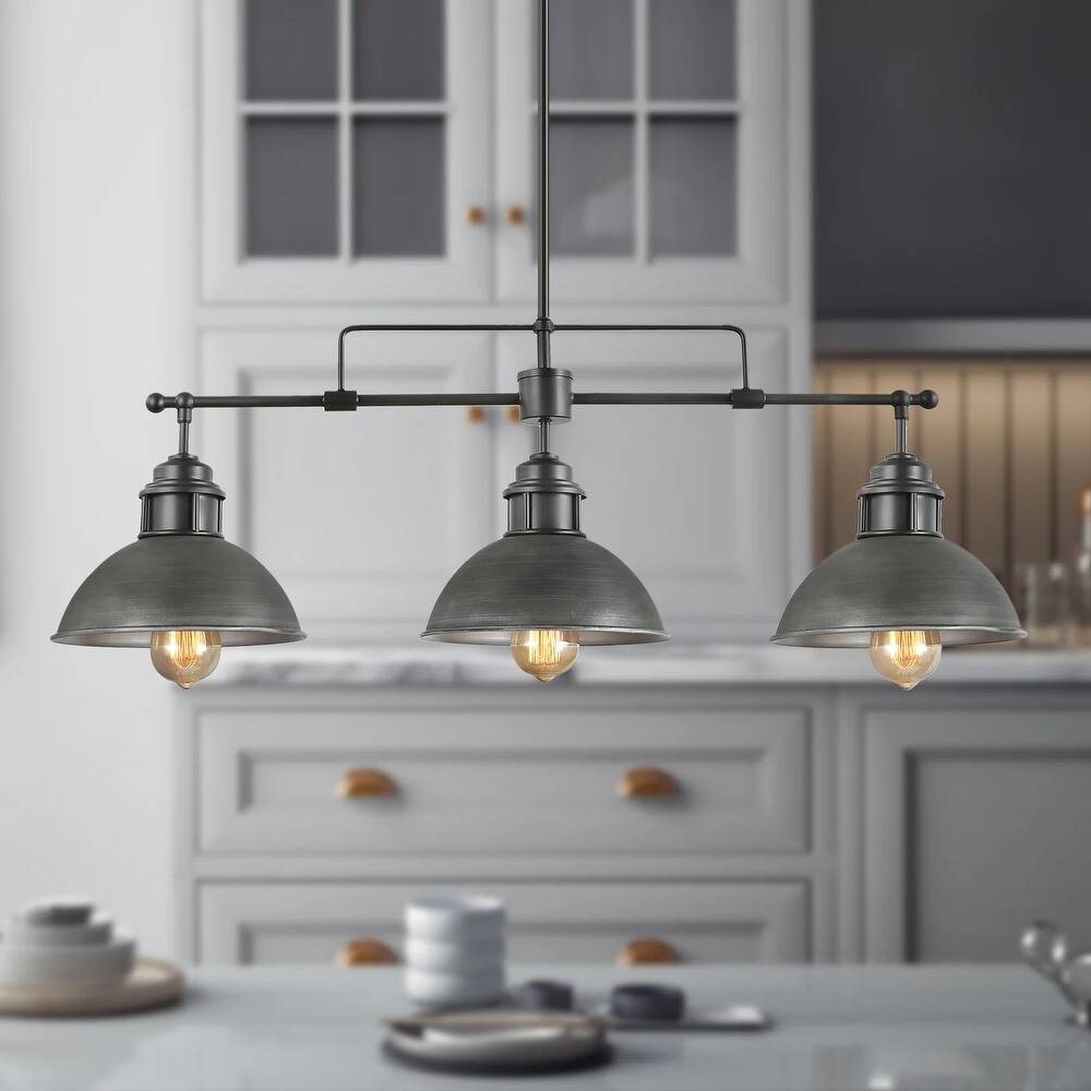 3 - Light Industrial Modern Metal Dome Kitchen Island Pendant Light - Bronze