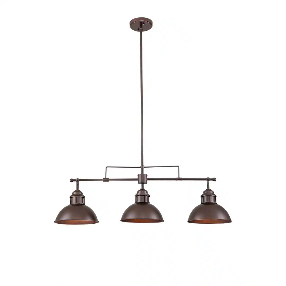 3 - Light Industrial Modern Metal Dome Kitchen Island Pendant Light - Bronze
