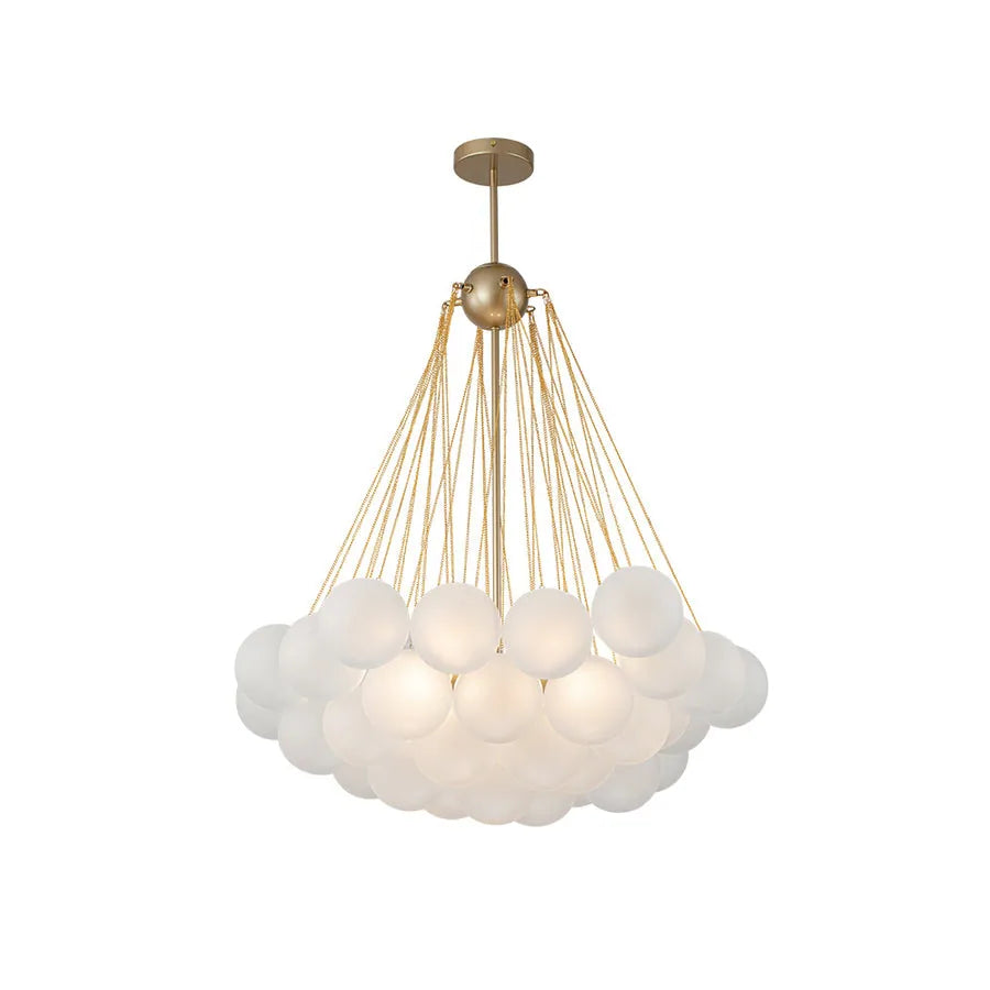 3-Light Bubble Milky White Glass Globe Chandelier - Gold