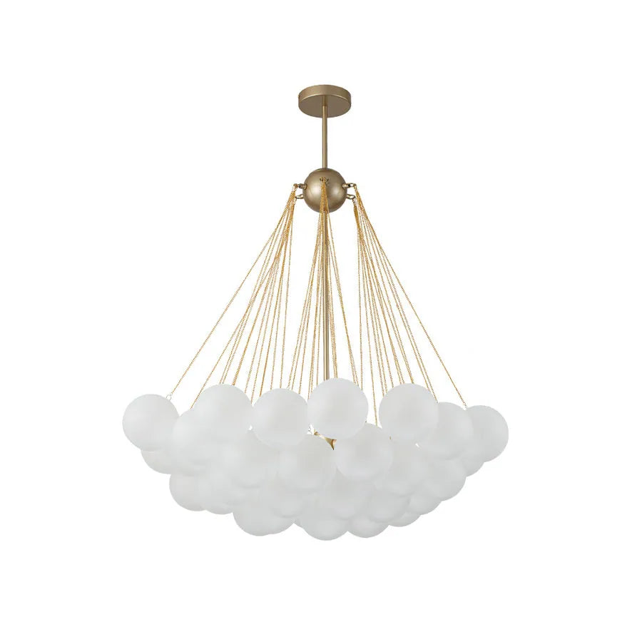 3-Light Bubble Milky White Glass Globe Chandelier - Gold