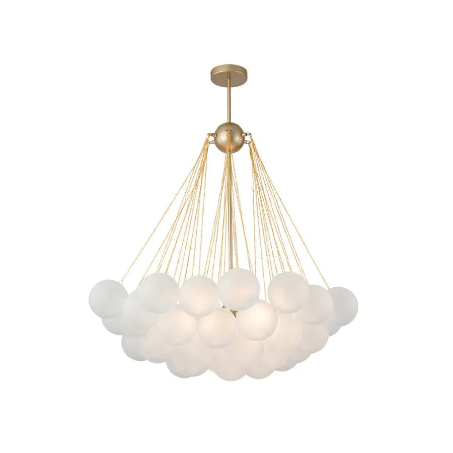 3-Light Bubble Milky White Glass Globe Chandelier - Gold