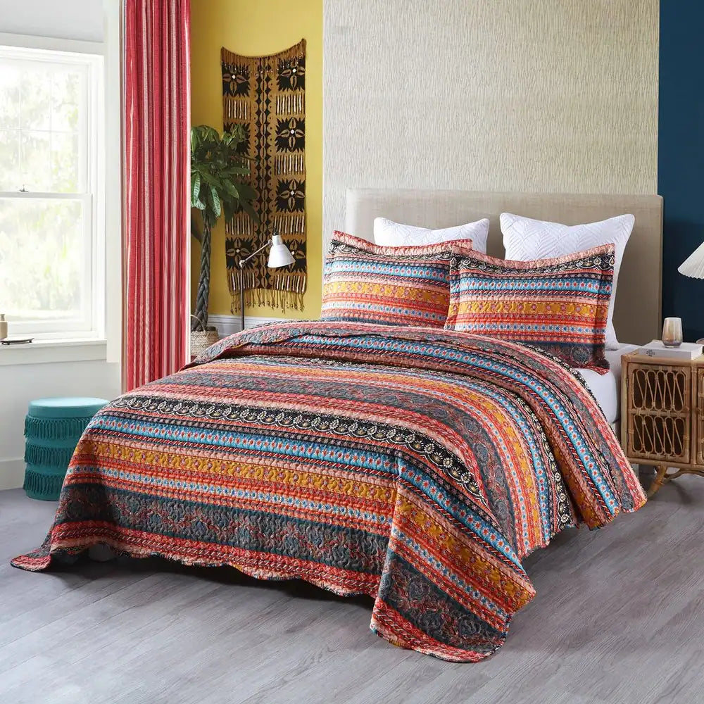 3 Piece Bohemian Quilt Bedspread Set By012 - Queen