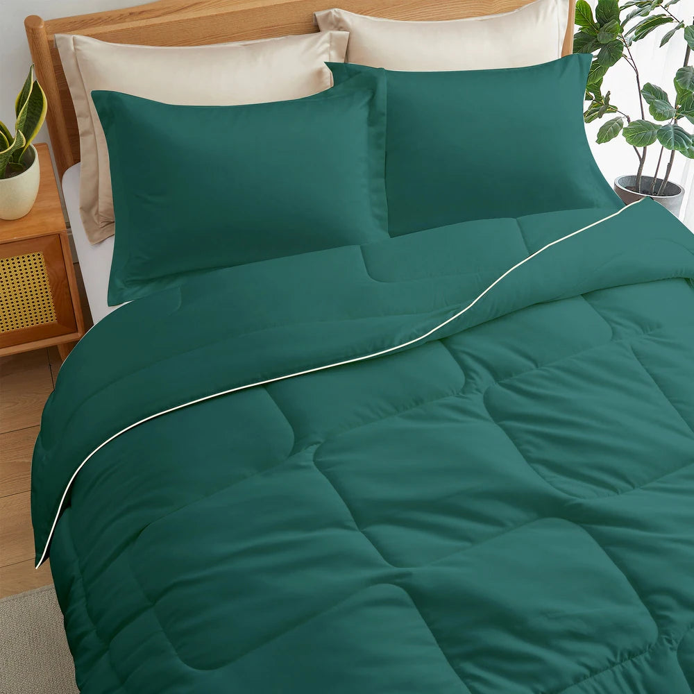 3 Piece Silky Satin Comforter Set - Green - King