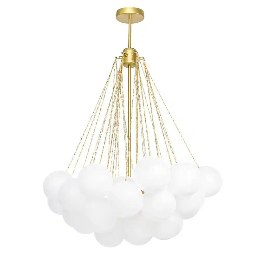 3-light Glass Globe Bubble Chandelier - Brass Black, Opal Glass - Brass
