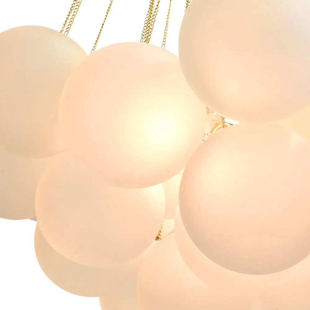 3-light Glass Globe Bubble Chandelier - Brass Black, Opal Glass - Brass