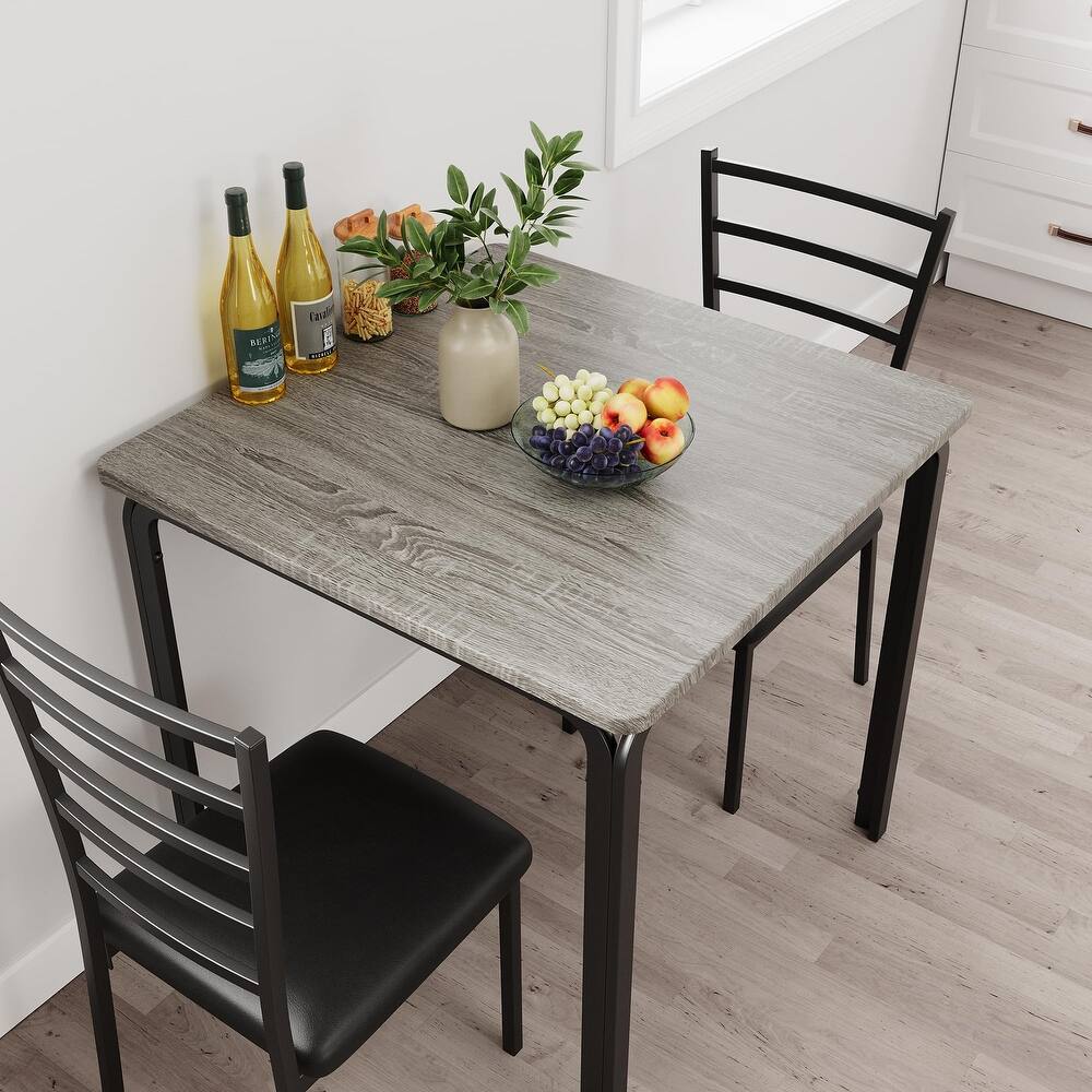3-piece Wood Square Kitchen Dining Table Set for Apartment - Grey