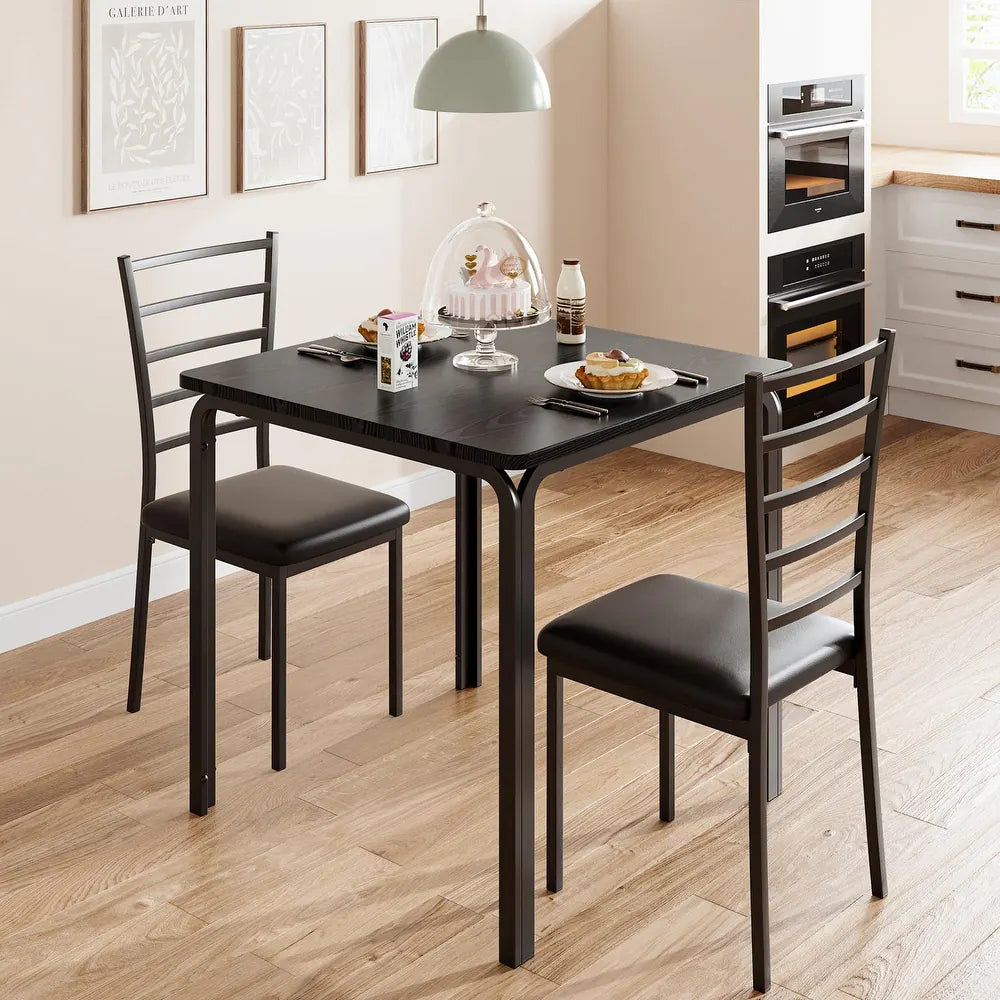 3-piece Wood Square Kitchen Dining Table Set for Apartment - Grey
