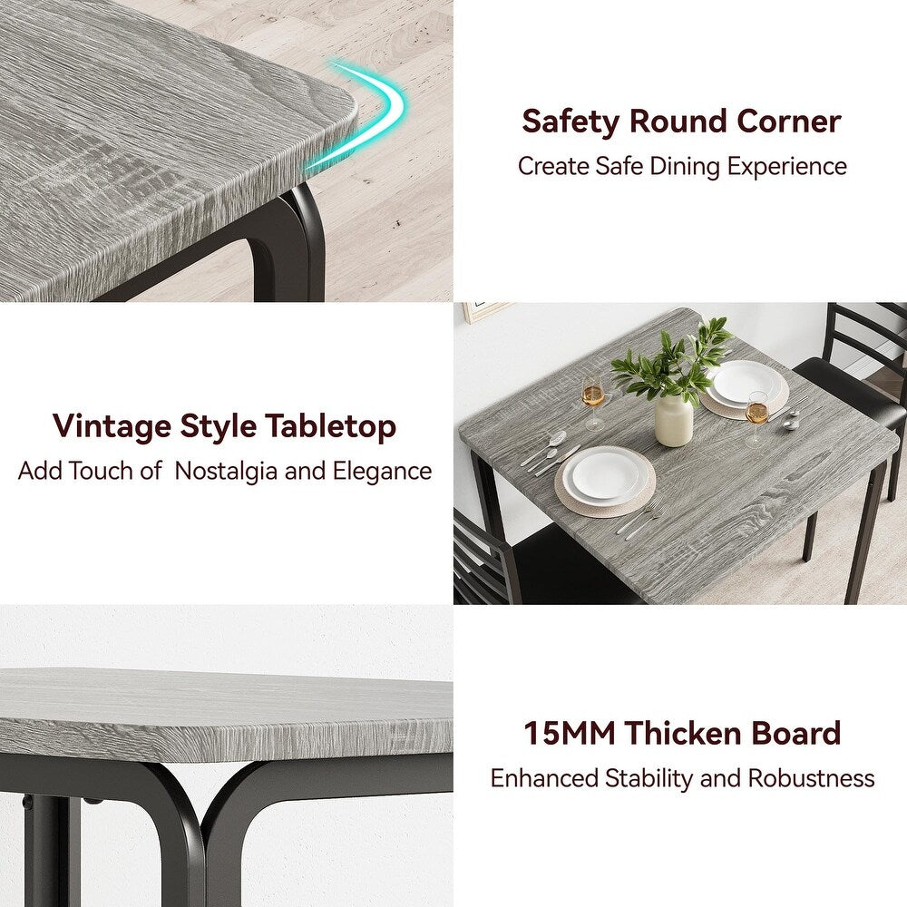 3-piece Wood Square Kitchen Dining Table Set for Apartment - Grey