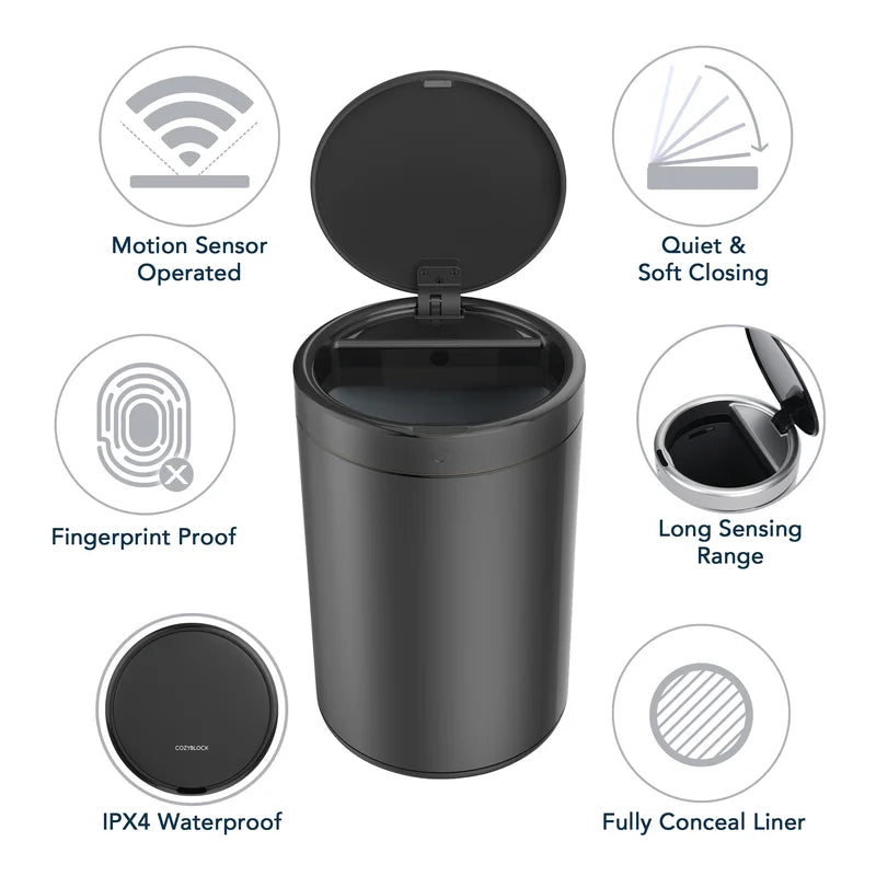 Black 3.2 Gallons Steel Motion Sensor Waste Basket