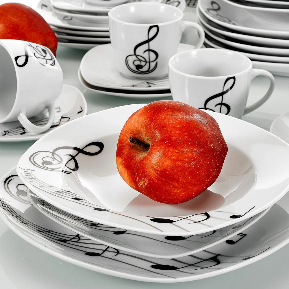 Melody Porcelain Music Note Dinnerware Set (Service for 6) - 24 Piece