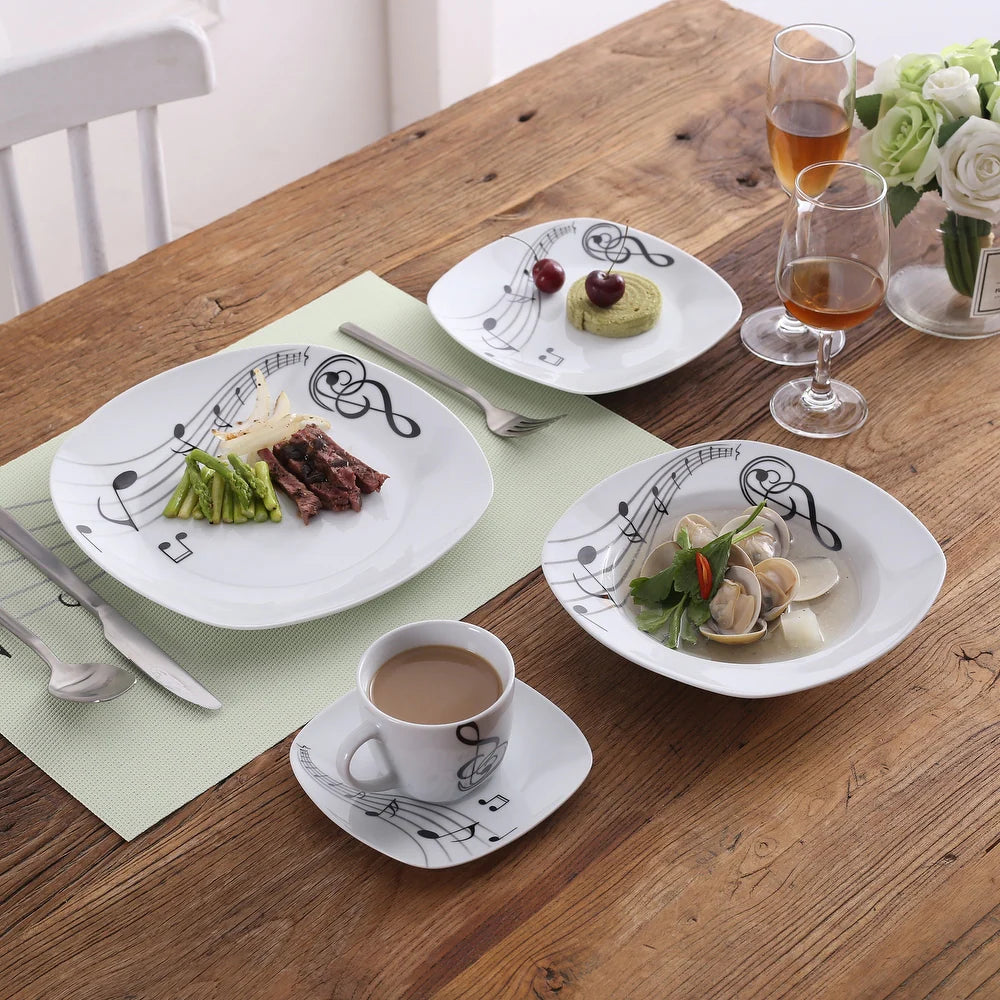 Melody Porcelain Music Note Dinnerware Set (Service for 6) - 24 Piece