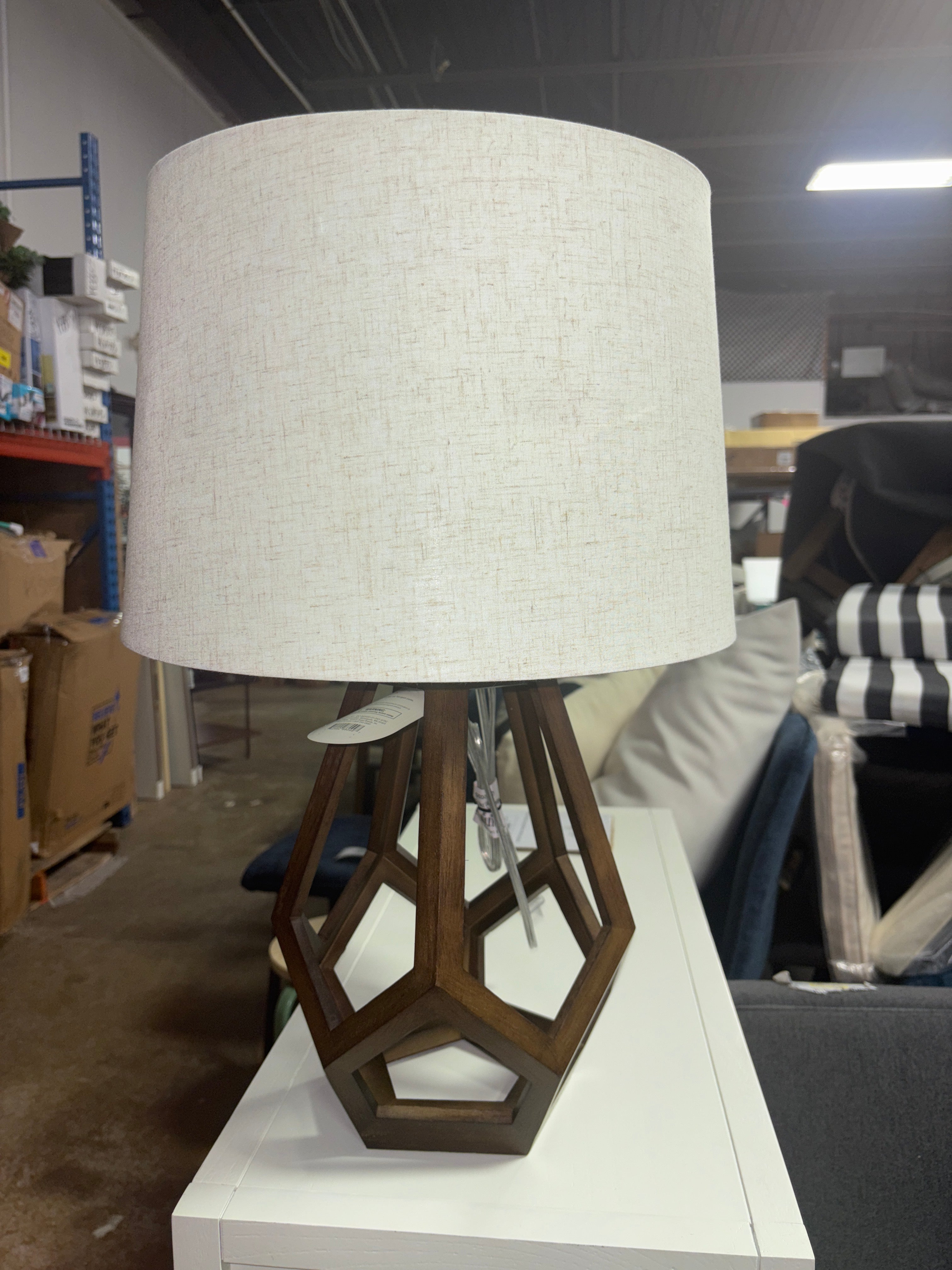 Large Wood Geo Assembled Table Lamp - Brown SHOWROOM ITEM