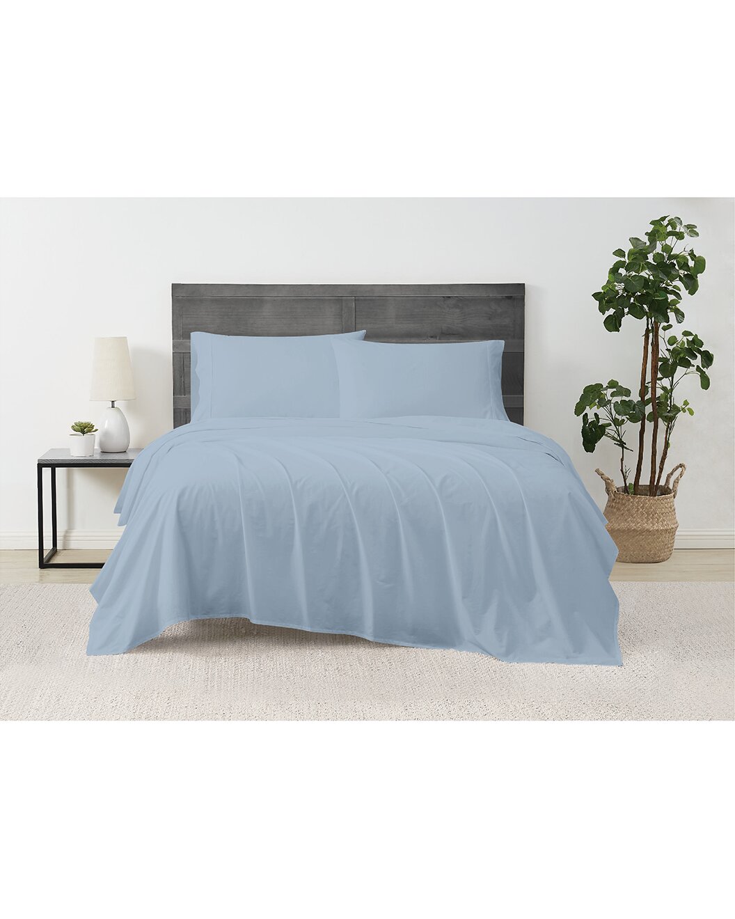 Solid Percale Sheet Set Blue Queen