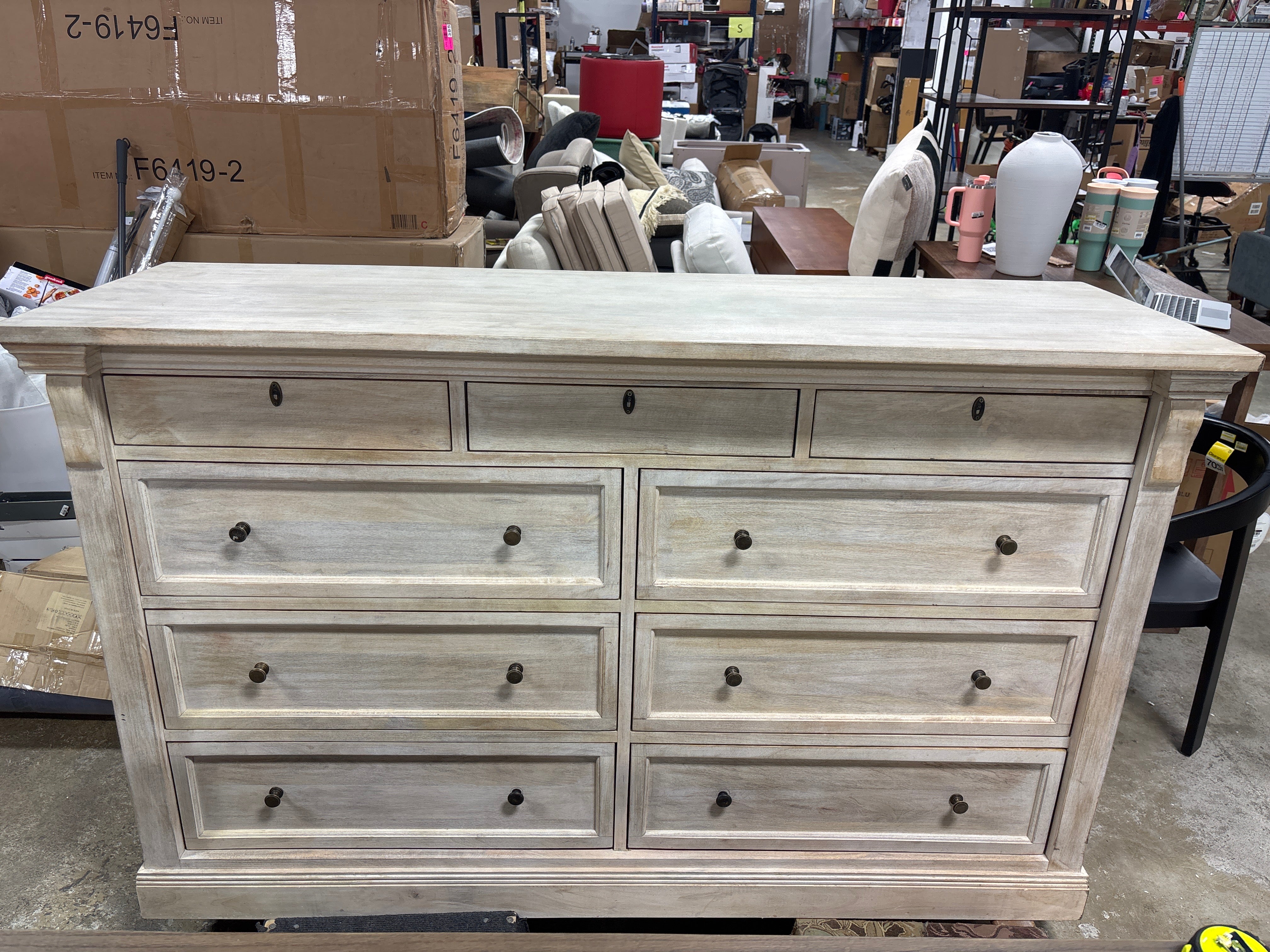 70" Adelaide 9-Drawer Dresser - White Wash SHOWROOM ITEM