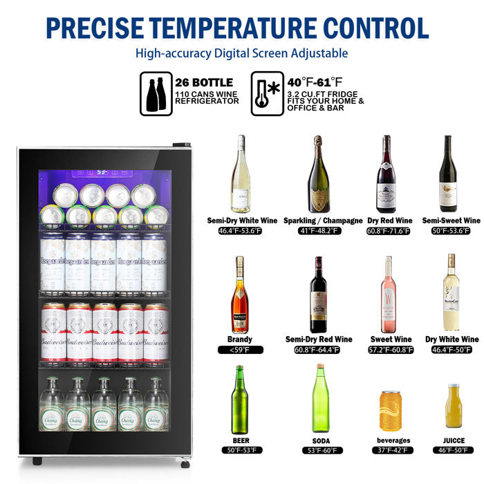 Beverage Cooler Refrigerator Soda Drink Beer Fridge with Wine Storage