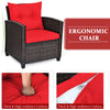 3PCS Patio Rattan Furniture Set Cushioned Conversation Set Sofa Coffee Table Red
