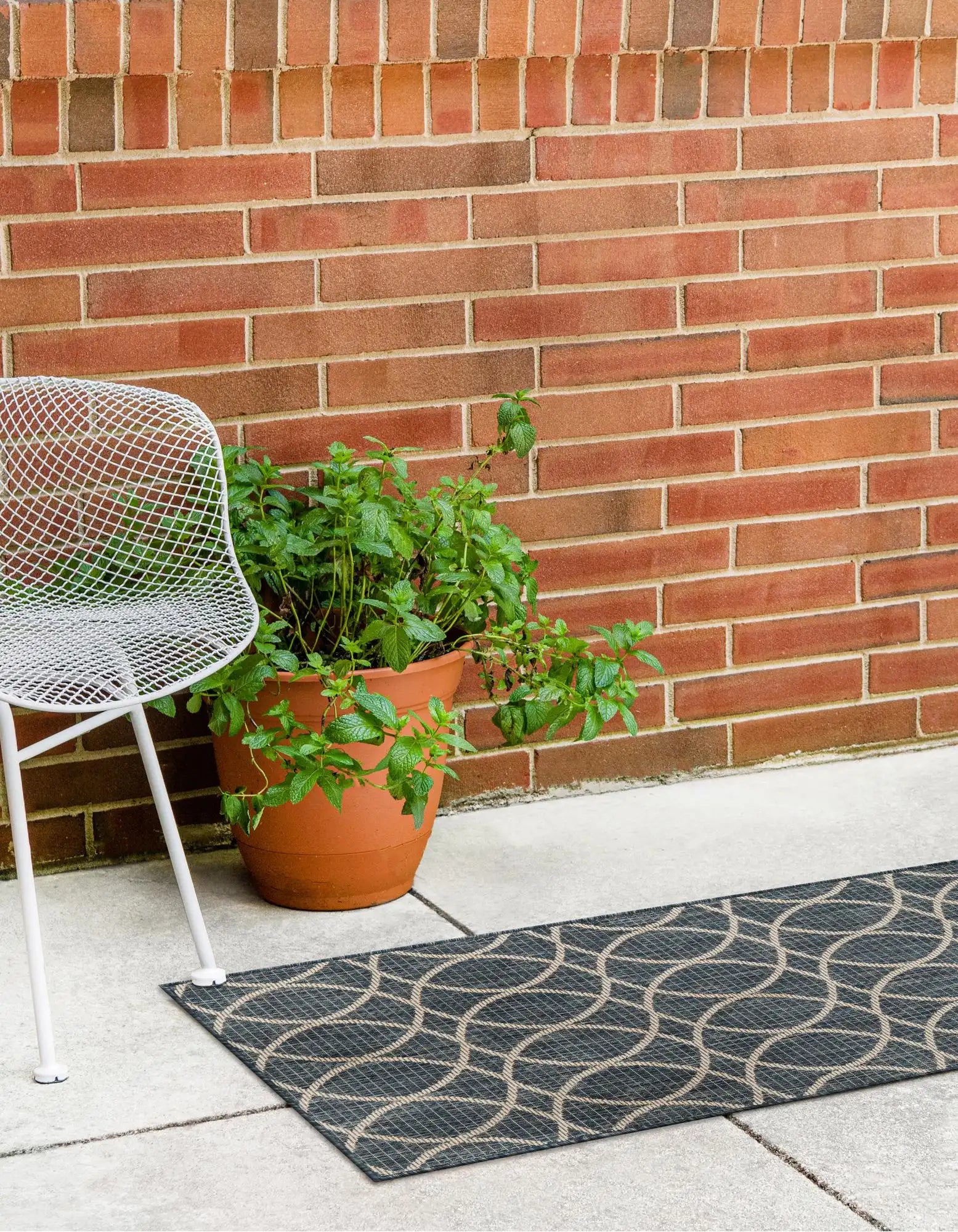 Blue Outdoor Trellis Runner Rug