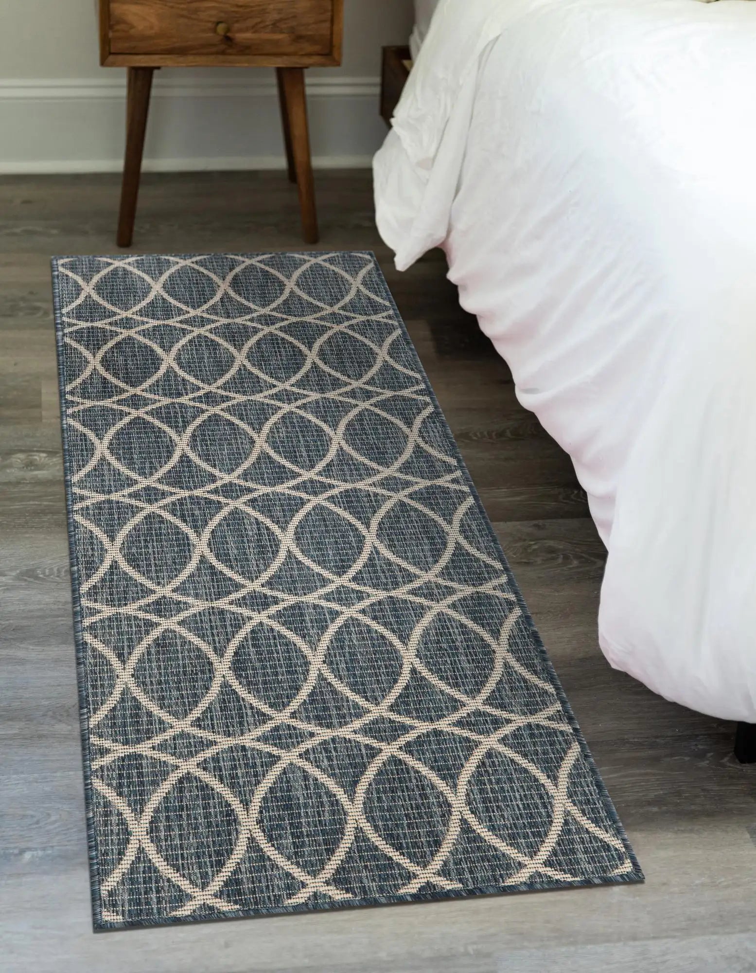 Blue Outdoor Trellis Runner Rug