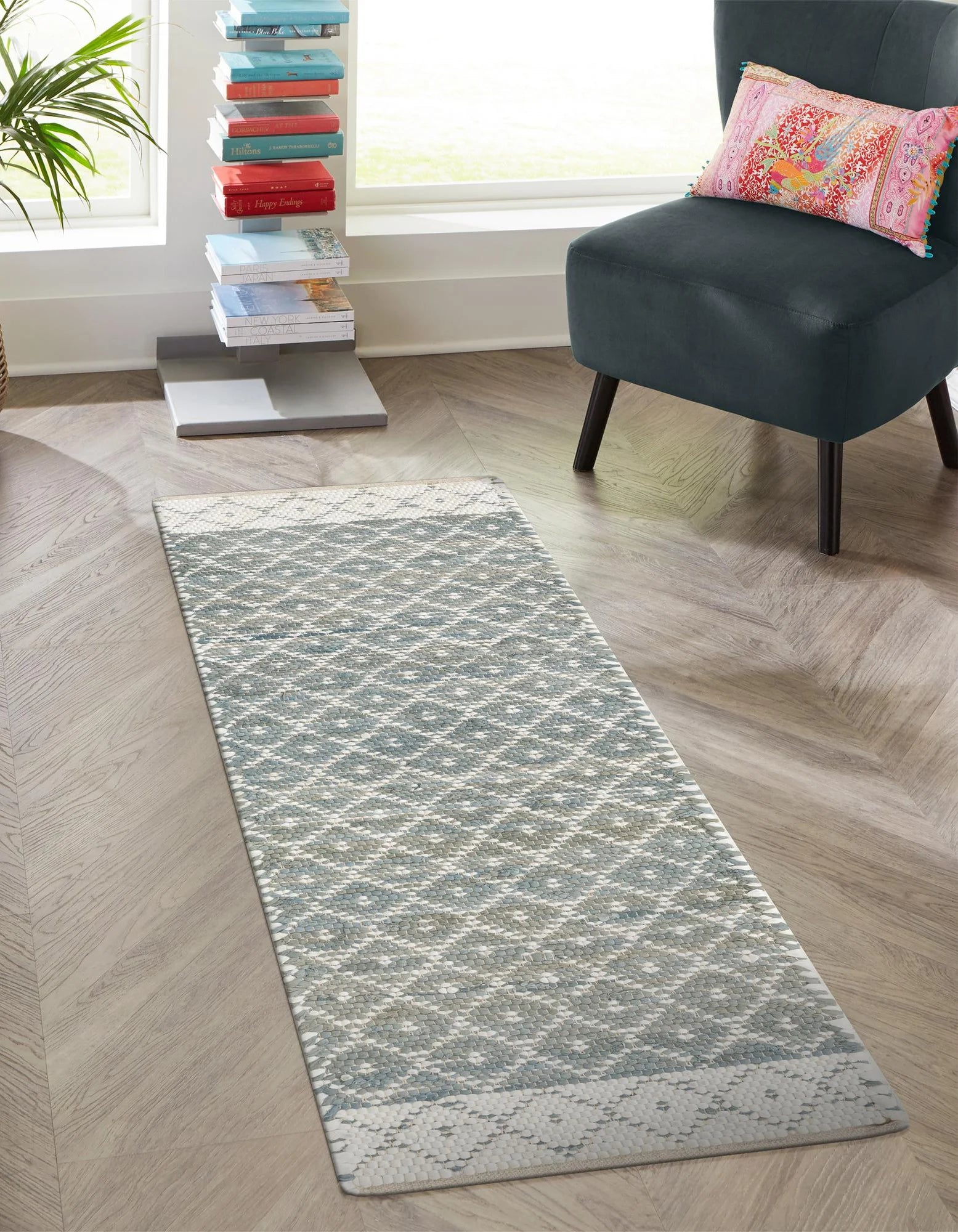 2' 2 x 6' 1 Hand Woven Chindi Trellis Runner Rug