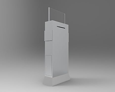 Metal Ballot Box w/Side Pockets Header, Floorstanding - Matte Grey Unique Lock/Keys