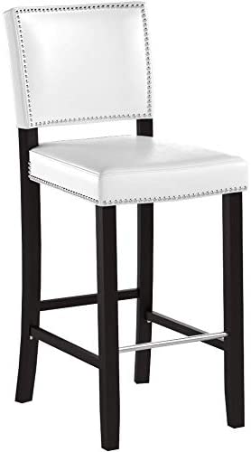 Aries White Modern Bar Stool with Nail Head Trim