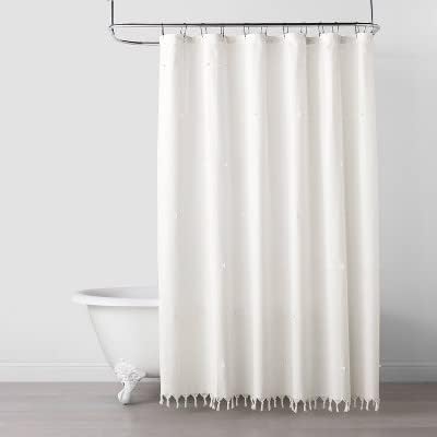 Clip Stitch Knotted Fringe Shower Curtain Sour Cream, final cut