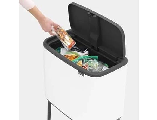 Bo Trash Can - (White) Waste/Recycling Garbage Can, Removable Compartment