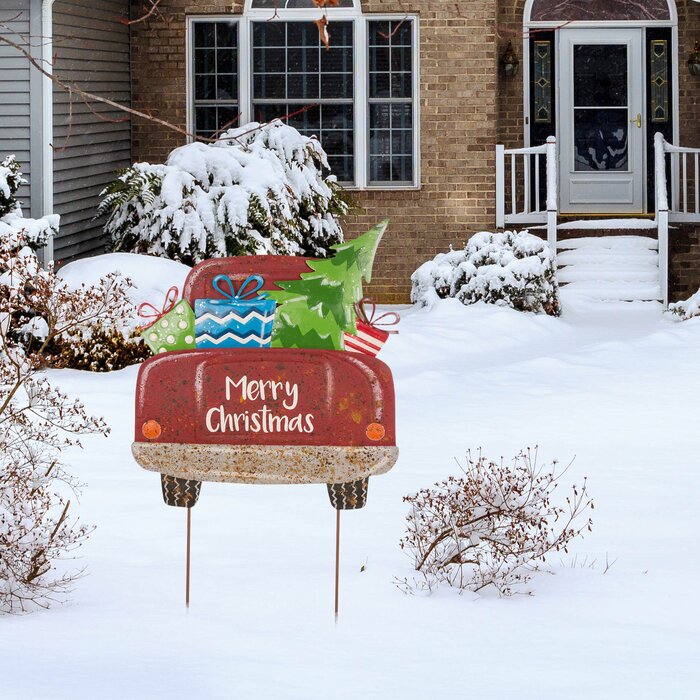 32"H Rusty Metal Christmas Truck Yard Stake or Standing Decor or Wall Decor (no further discounts)