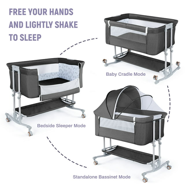 Baby Bassinet Bedside Sleeper Bassinet For 0-6 months Baby Unisex (Dark Gray)