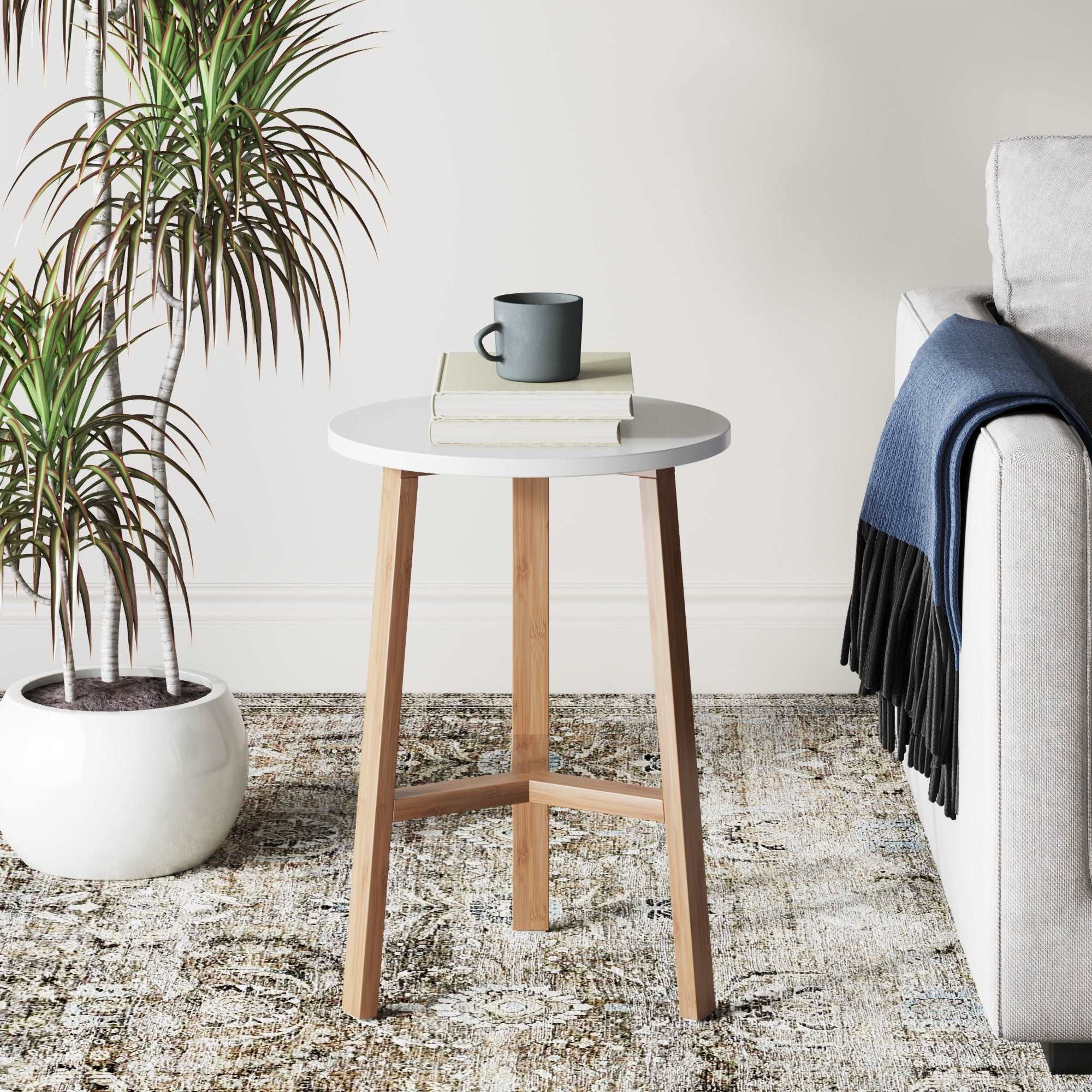 Bamboo & Wood Round End Table
