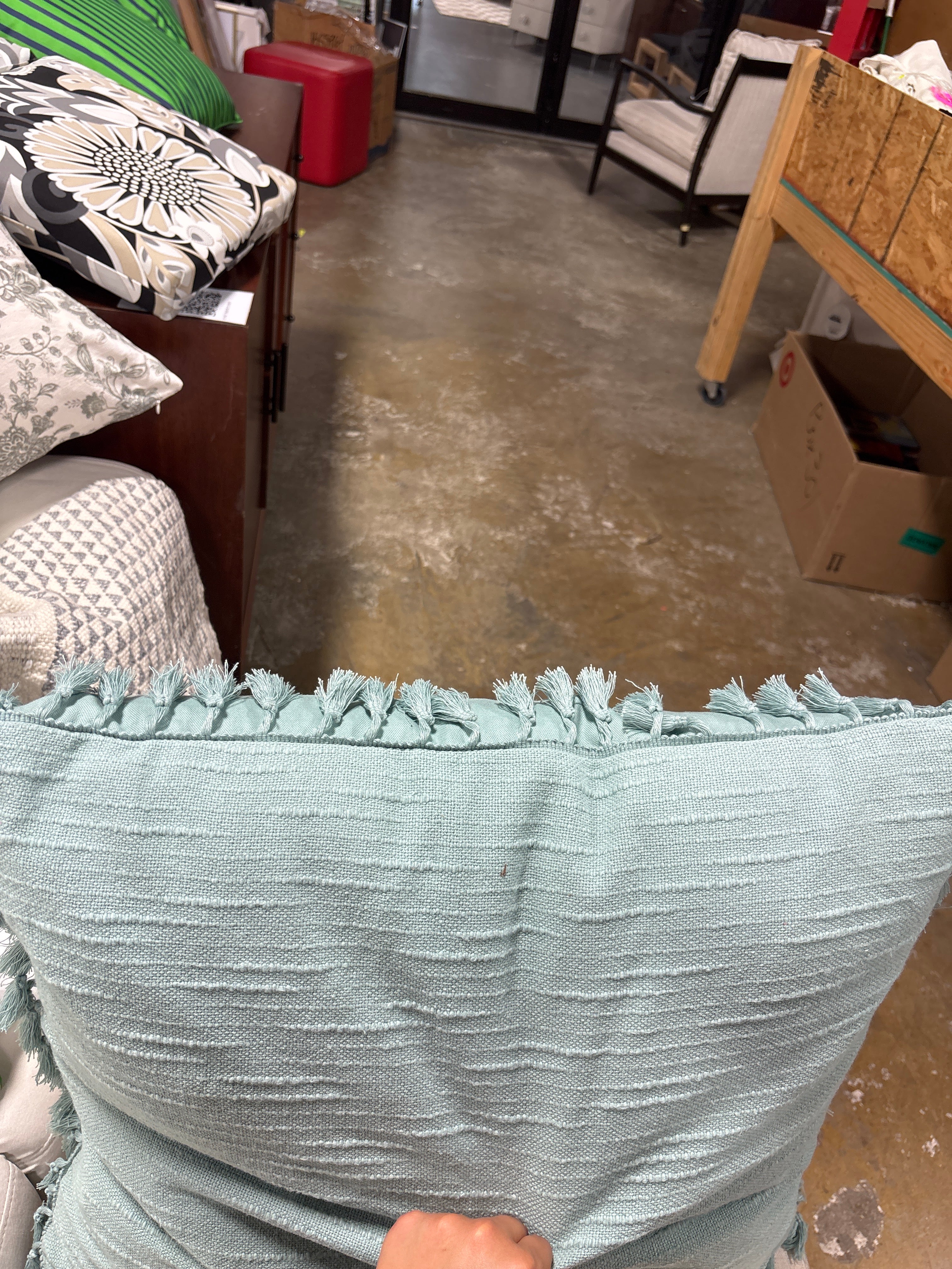 Euro Textured Slub Tassel Decorative Throw Pillow - Light Teal Blue SHOWROOM ITEM 🔴
