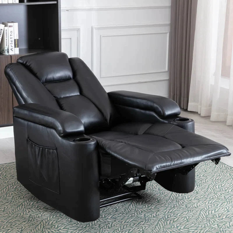 34.65" Wide Faux Leather Home Theater Individual Seat with Cup Holder