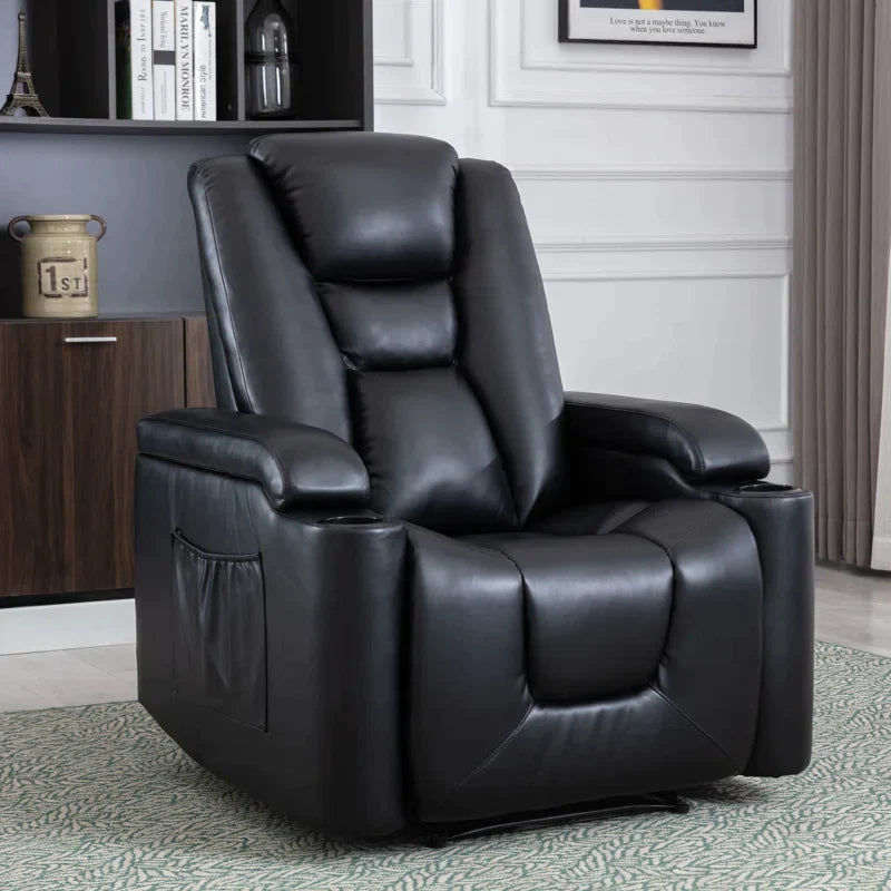 34.65" Wide Faux Leather Home Theater Individual Seat with Cup Holder