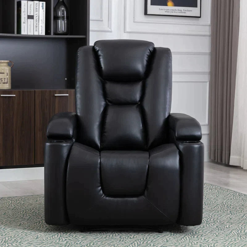 34.65" Wide Faux Leather Home Theater Individual Seat with Cup Holder