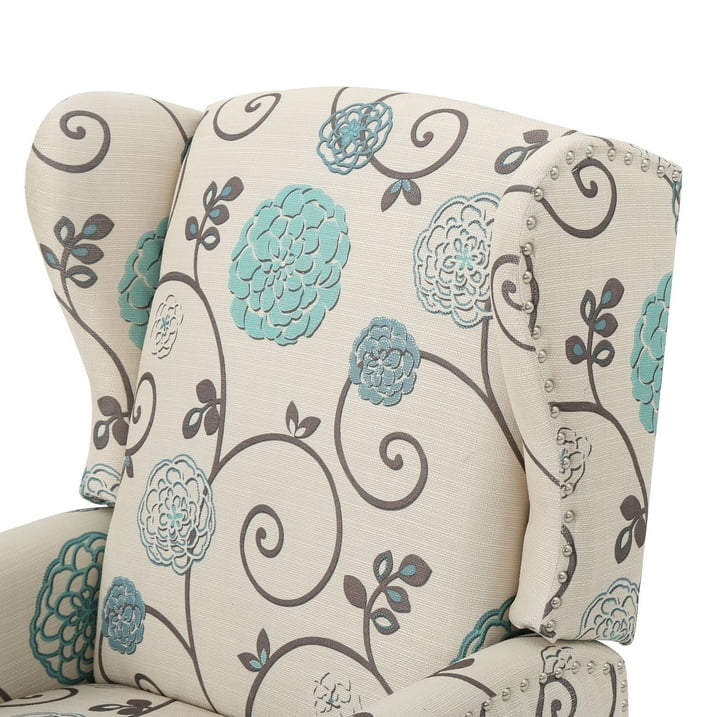 Westeros Wing Back Fabric Recliner, White and Blue