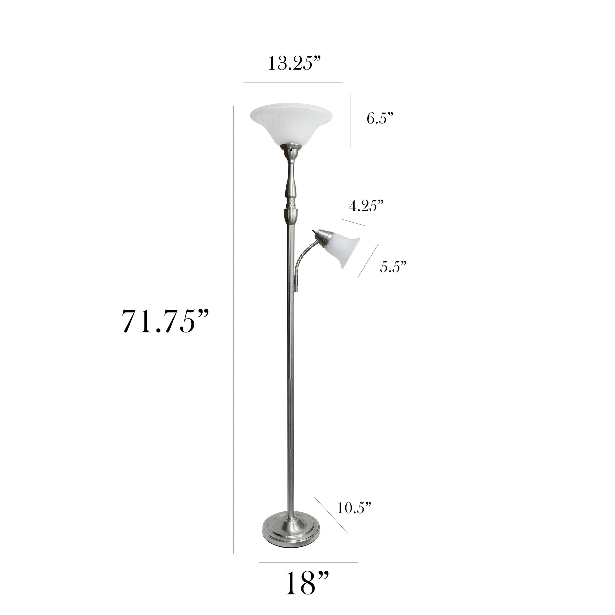 2-Light Mother Daughter Brushed Nickel Floor Lamp with White Marble Glass Shade