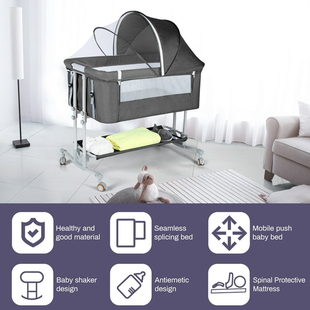 Baby Bassinet Bedside Sleeper Bassinet For 0-6 months Baby Unisex (Dark Gray)
