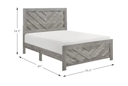 Queen Wood Panel Bed With Chevron Headboard
