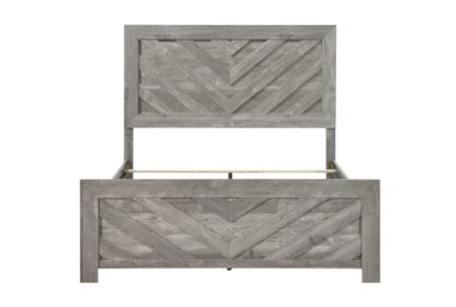 Queen Wood Panel Bed With Chevron Headboard