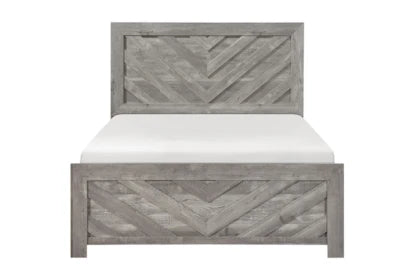 Queen Wood Panel Bed With Chevron Headboard