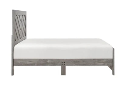 Queen Wood Panel Bed With Chevron Headboard