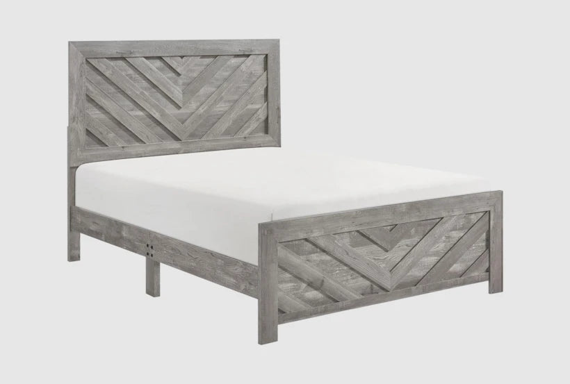 Queen Wood Panel Bed With Chevron Headboard