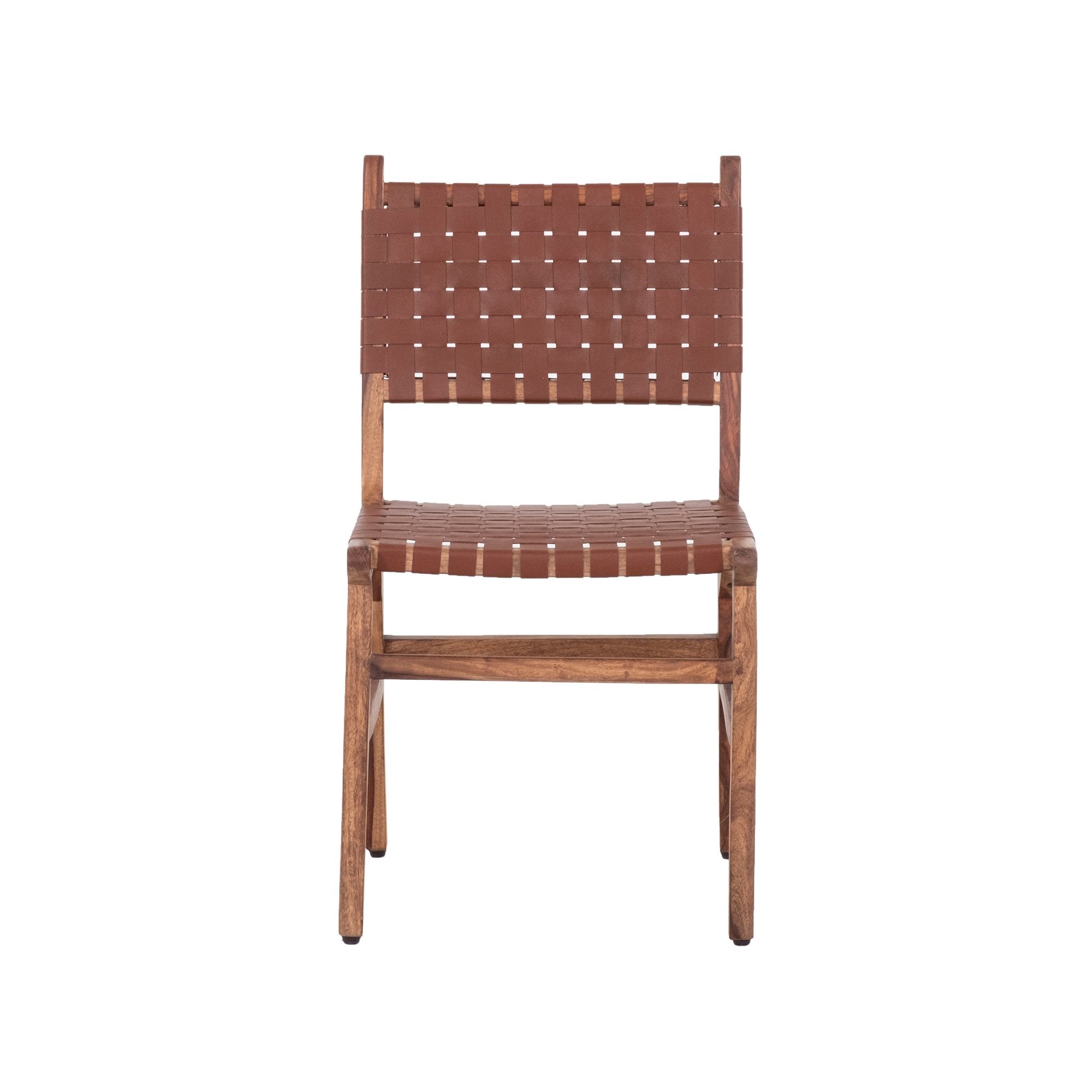 Leather Woven Dining Chair Wooden Chair Set Of 2, Brown