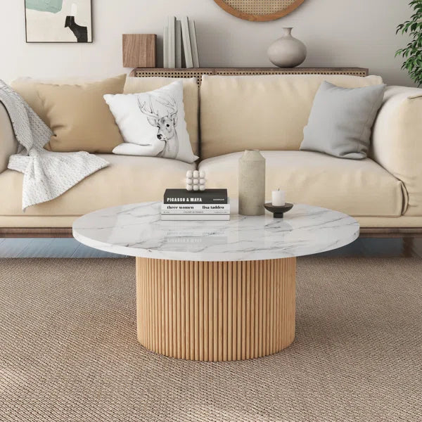 Marbled Wood Round Coffee Table Base ONLY