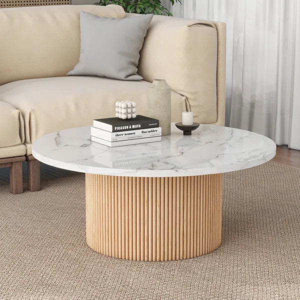 Marbled Wood Round Coffee Table Base ONLY